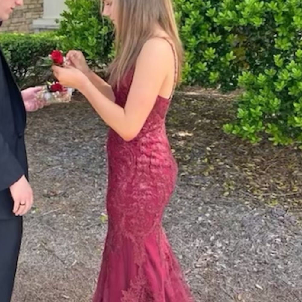 Elegant Burgundy Lace Embroidered Gown